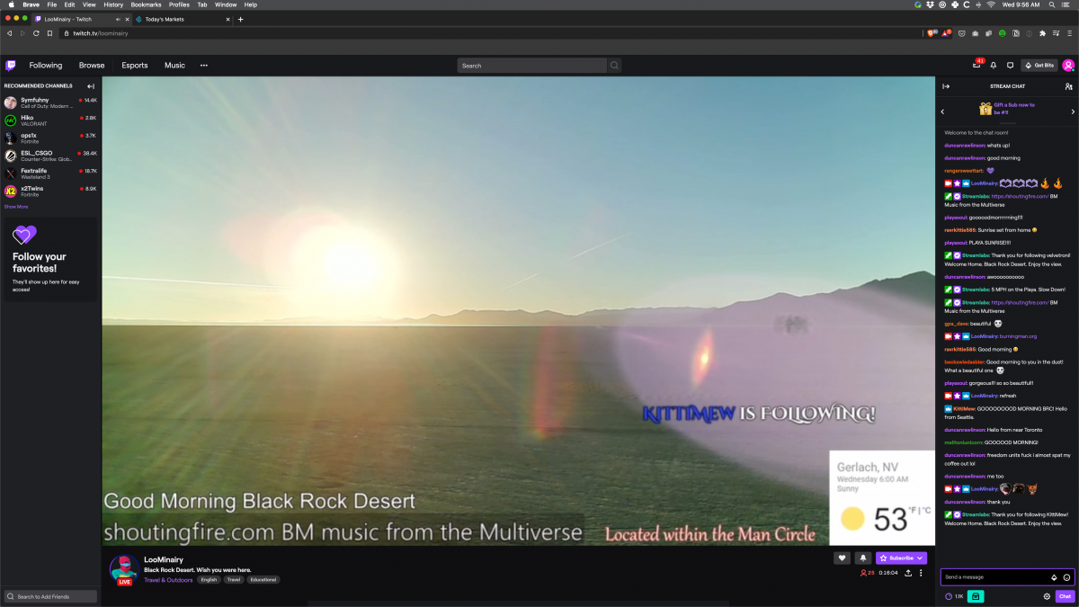 Screenshot of Loominairy's Live Stream from Playa https://www.twitch.tv/loominairy/