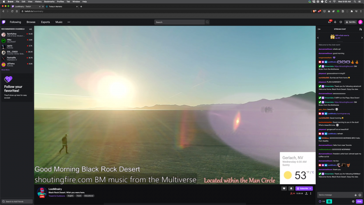 Screenshot of Loominairy's Live Stream from Playa https://www.twitch.tv/loominairy/