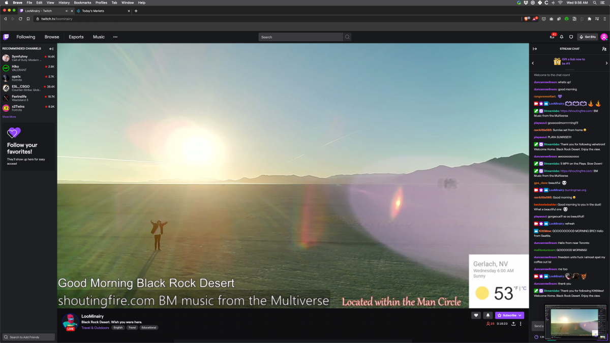Screenshot of Loominairy's Live Stream from Playa https://www.twitch.tv/loominairy/
