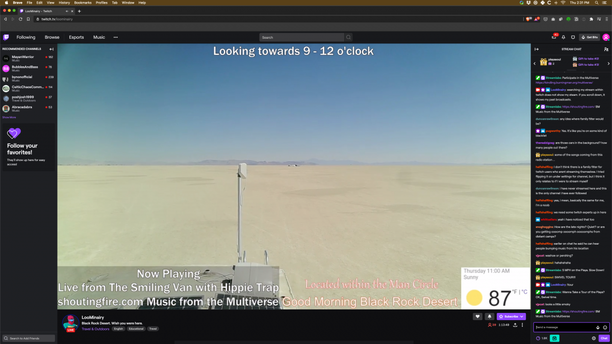 Screenshot of Loominairy's Live Stream from Playa https://www.twitch.tv/loominairy/