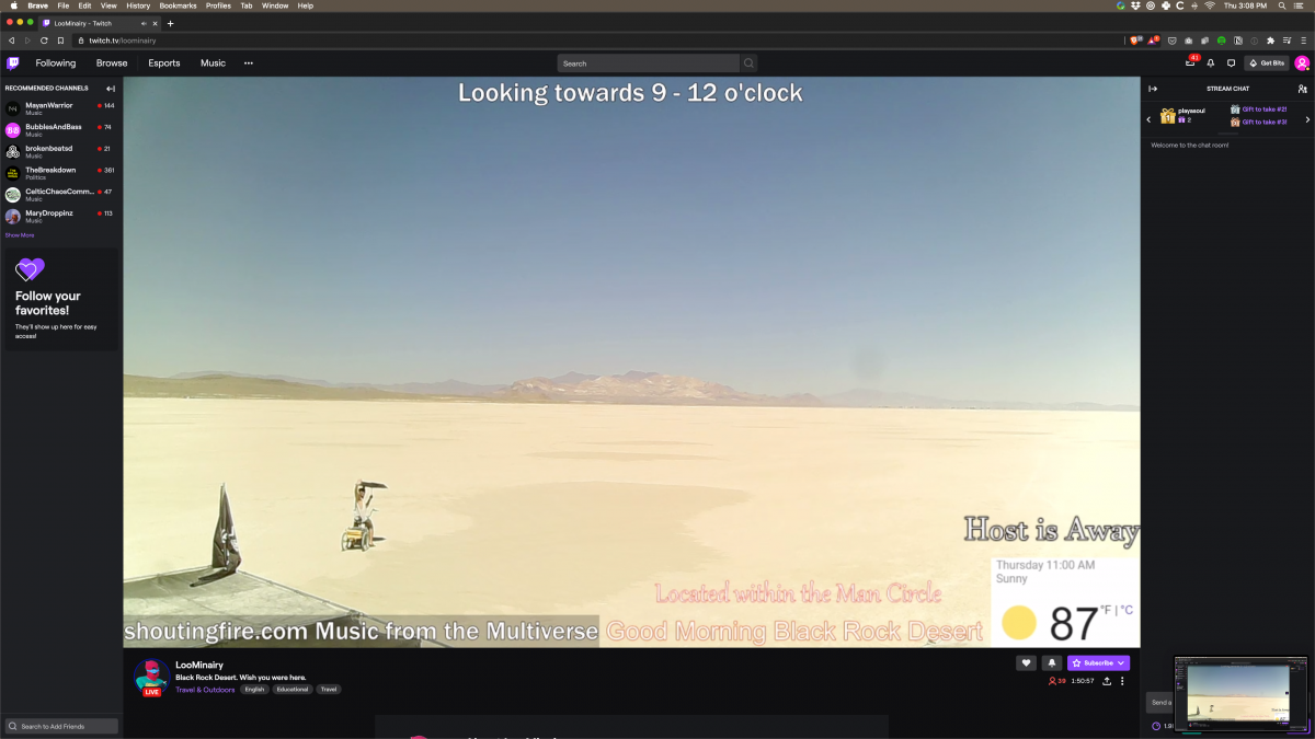 Screenshot of Loominairy's Live Stream from Playa https://www.twitch.tv/loominairy/