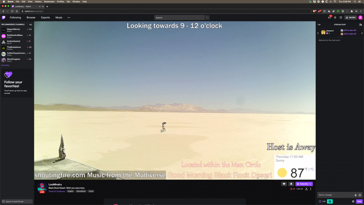 Screenshot of Loominairy's Live Stream from Playa https://www.twitch.tv/loominairy/
