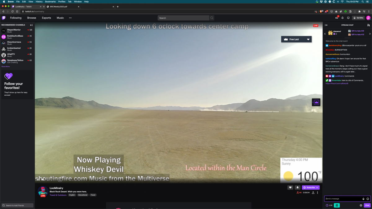 Screenshot of Loominairy's Live Stream from Playa https://www.twitch.tv/loominairy/