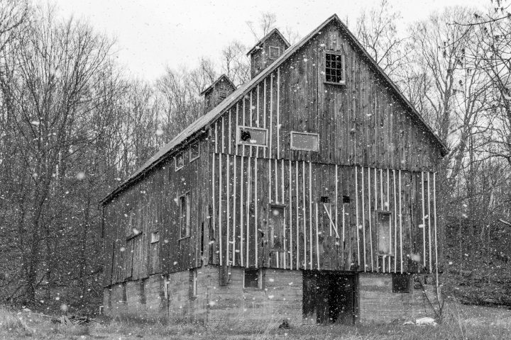 Barn in the Snow Black and White
