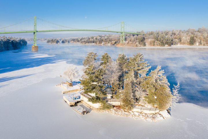 Island and Bridge on Cold Morning
