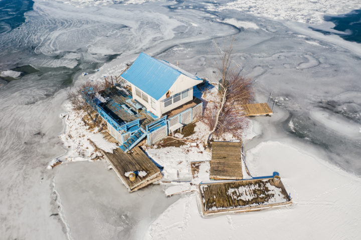 Tiny Blue Cottage and Ice