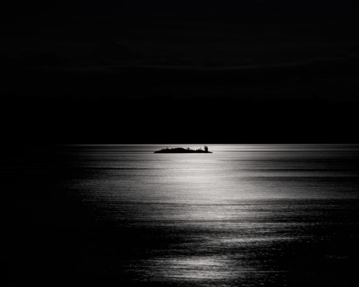 Small Island Under Moonlight Black and White