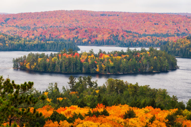 Lake with Small Island and Fall Color