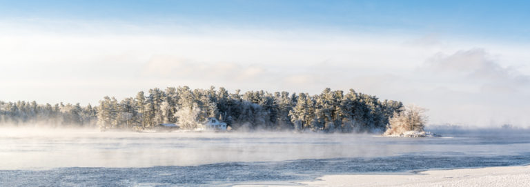 Steam Fog and Snow Covered Islands