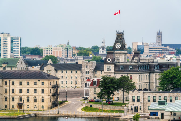 Old Buildings and Canadian Flag