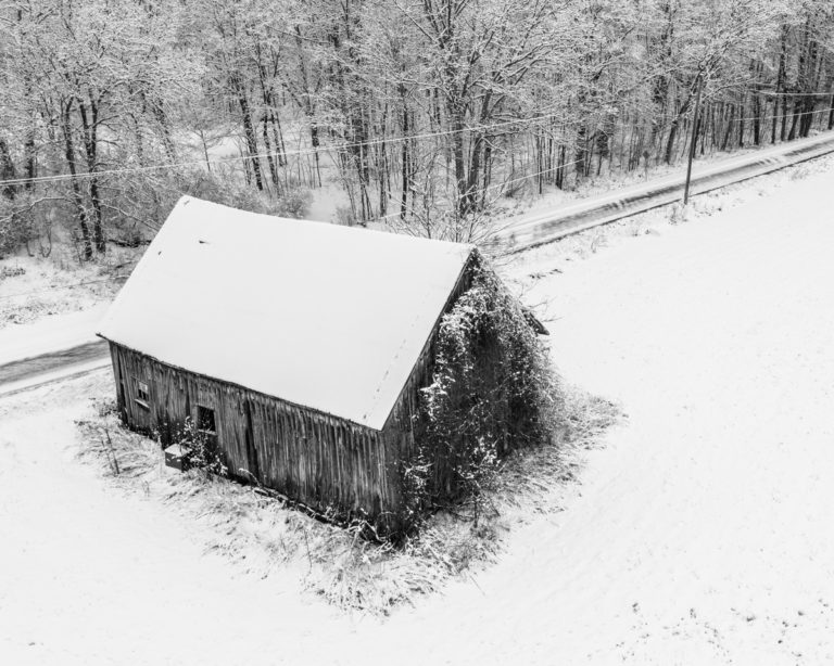 Barn in the Snow Black and White