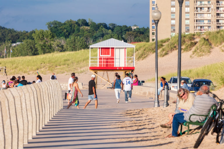 Red Lifeguard Tower and People