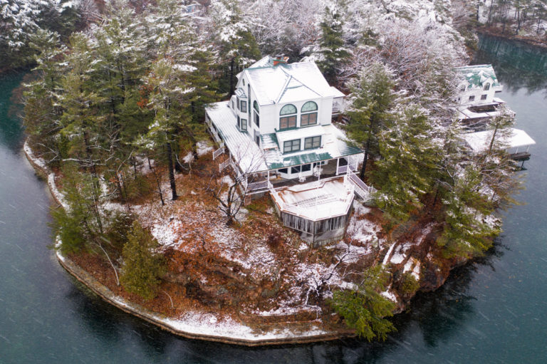 Cottage in the Snow and Trees