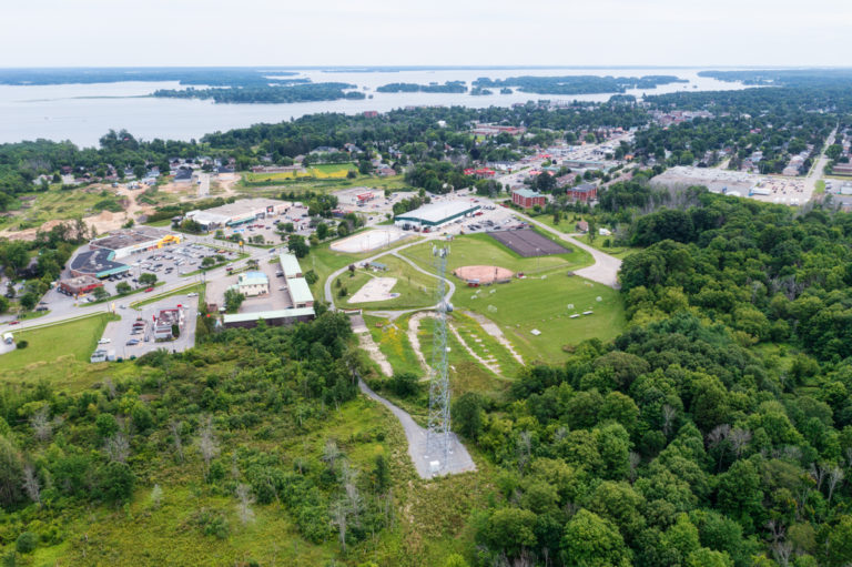 Park and Small Town on River