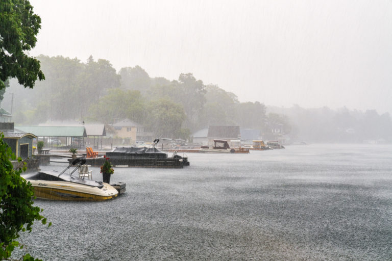 Summer Rain and Docked Boats