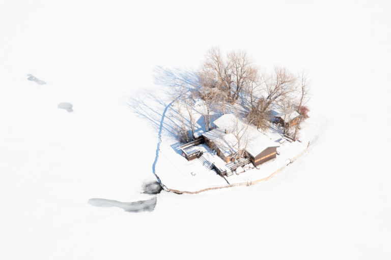 Small Snow Covered Island and Cottage 02