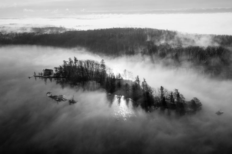 Island in the Fog Black and White