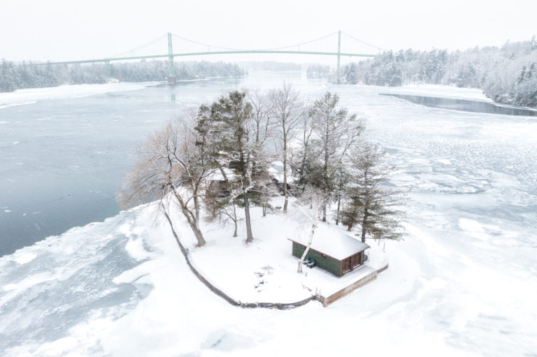 Small Island and Bridge in the Snow