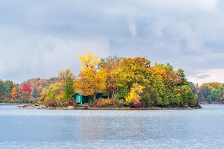 Small Island with Fall Color and Dramatic Sky