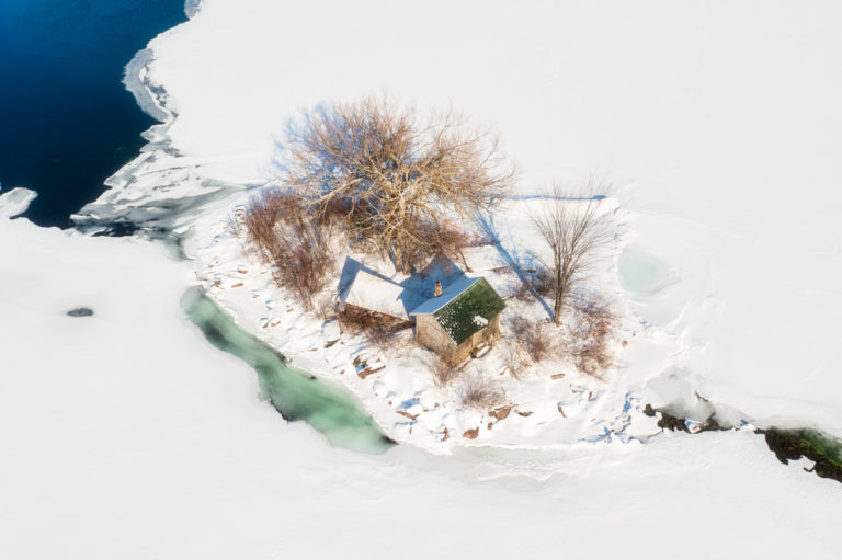 Small Island and Shack in the Snow
