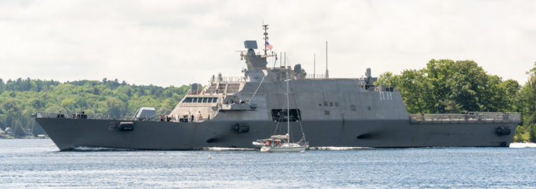 Navy Ship and Sailboat