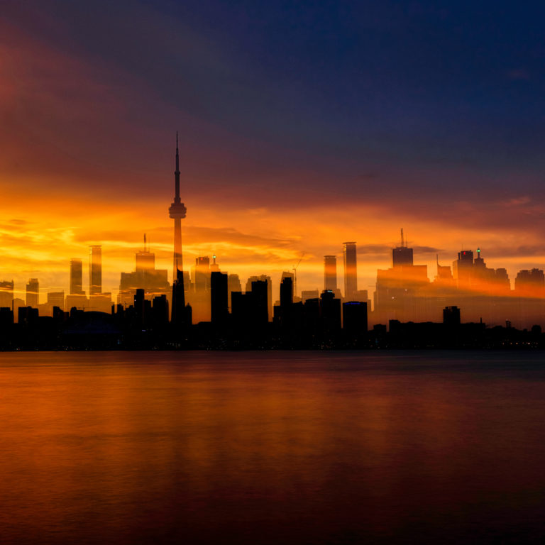 Double Exposure Sunset Over Toronto