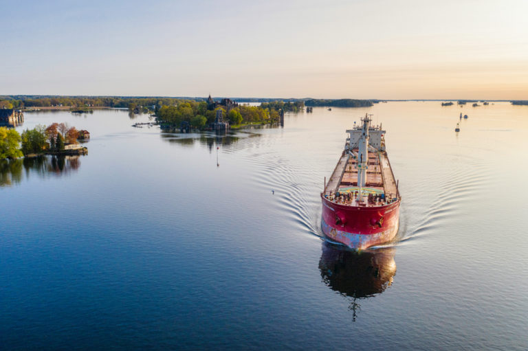 Tranquil Passage: A Ship’s Slow Sail Past Boldt Castle