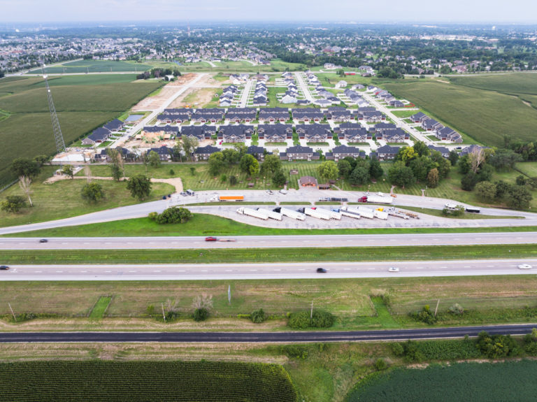 Suburban Development Near Rest Stop and Interstate