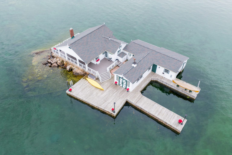 Aerial View of Small Island Cottage on St. Lawrence River