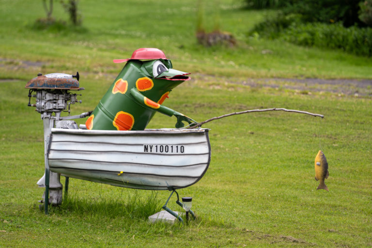 Playful Fishing Folk Art Display in Upstate New York
