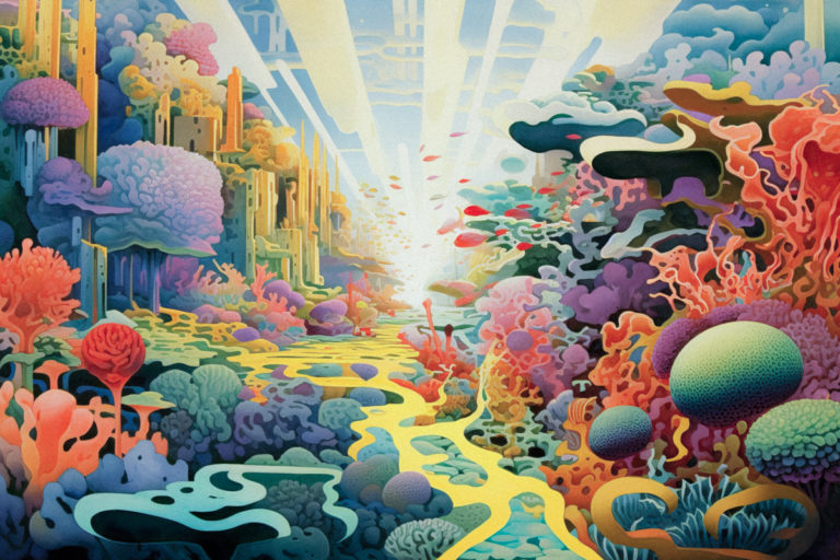 Dreamlike Reefscape of Vibrant Coral and Light