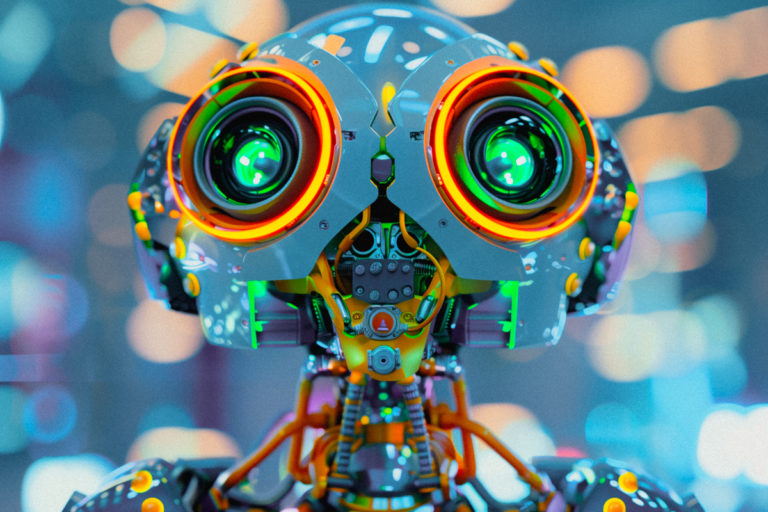 Close-Up of Humanoid with Green-Tinted Eyes