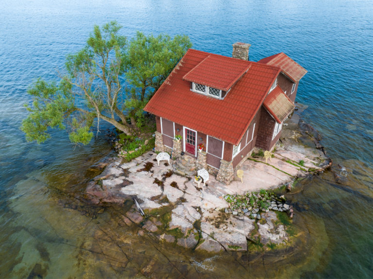 Tiny Island Cottage with Red Roof