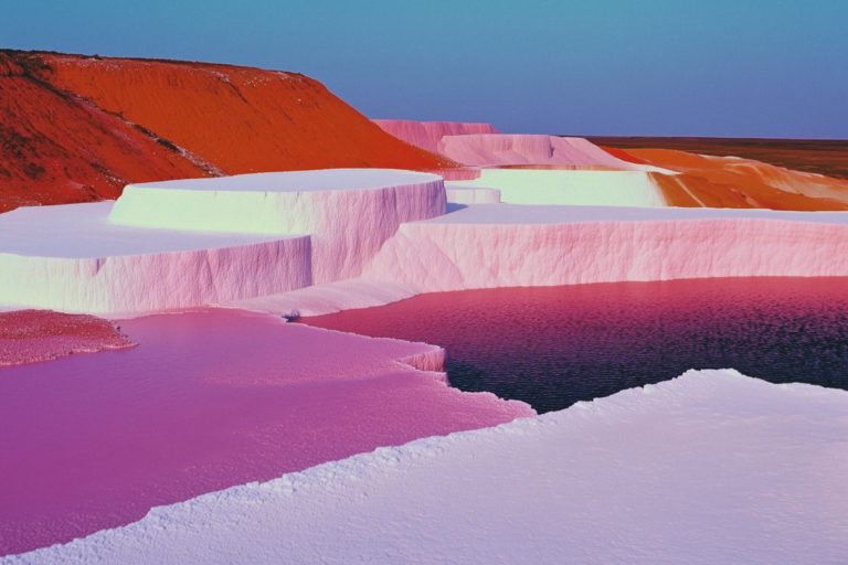 Synthetic Pink and Red Terraces with Vibrant Pools
