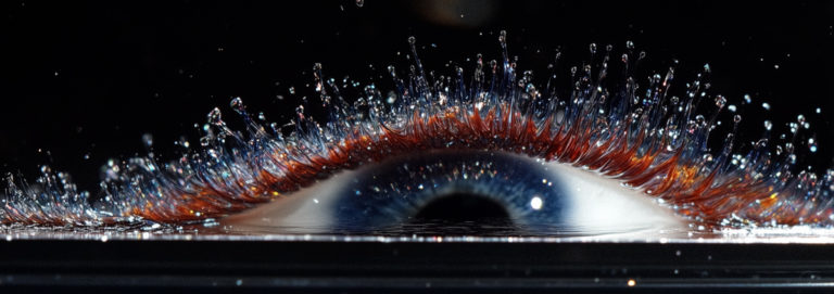 Abstract Close-Up of Eye with Dynamic Water Droplets