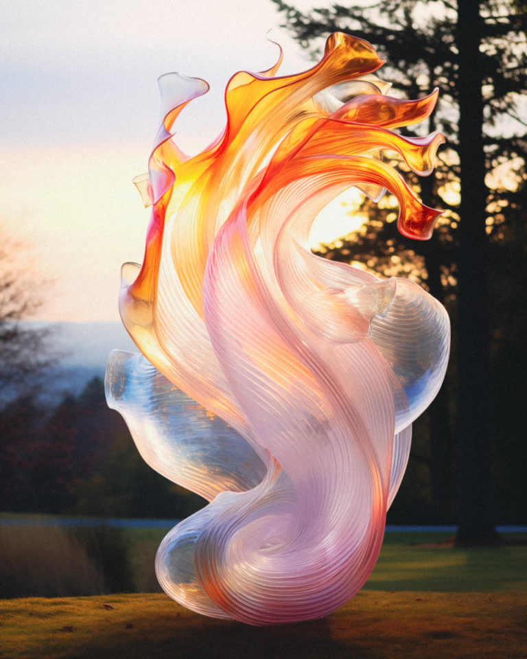 Glowing Glass Sculpture at Sunset