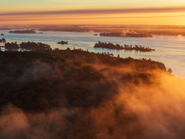 Morning Fog Over the 1000 Islands in Autumn
