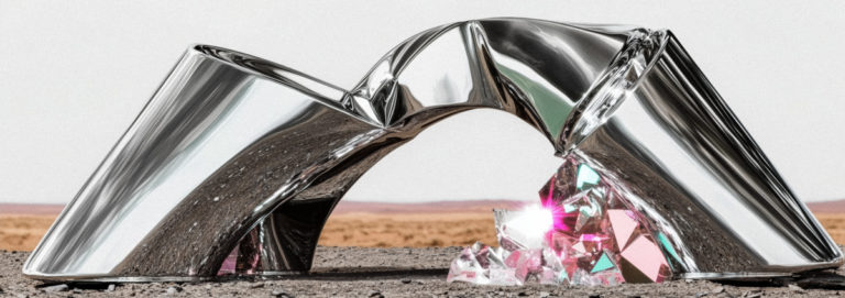 Abstract Metallic Structure with Prism in Desert