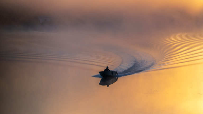 Young Man Navigating the Fog Alone