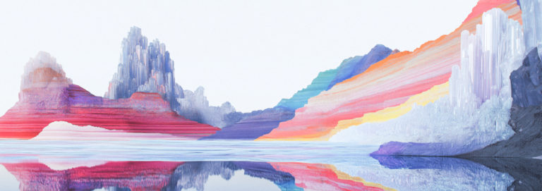 Multicolored Mountain Landscape with Reflection
