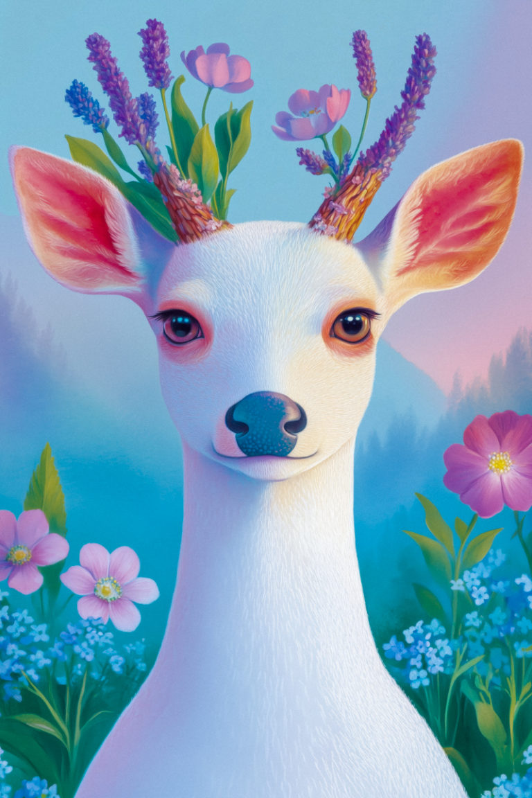 White Deer with Blossoming Antlers