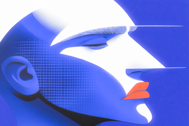 Profile with Red Lips and Grid Overlay
