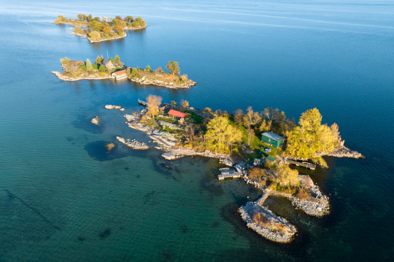 Autumn Aerial View of Islands in the Thousand Islands