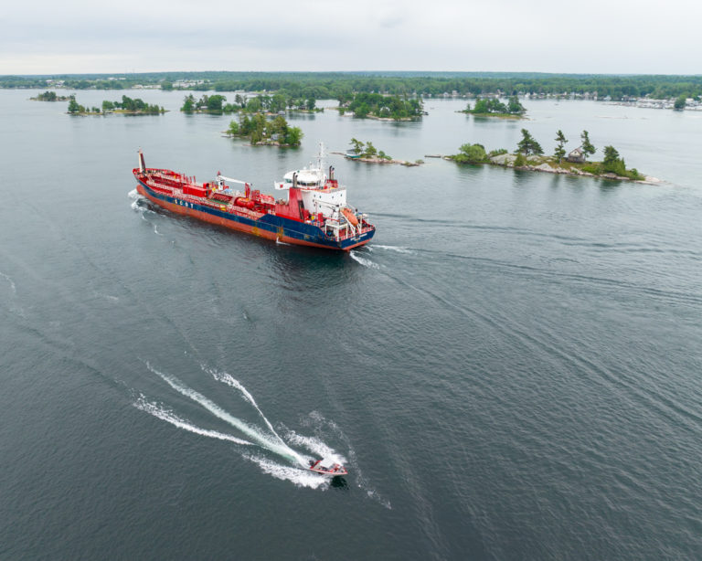 Tanker and Speedboat in the 1000 Islands