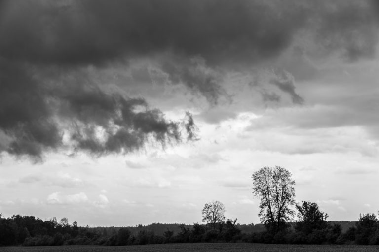 Low-Hanging Storm Cloud Over Rural Treeline