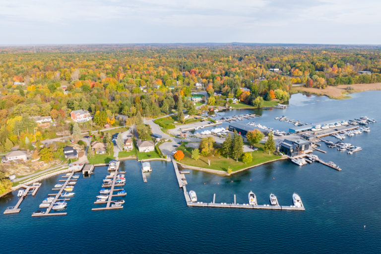 Aerial View of Ed Huck Marine and Rockport Shoreline