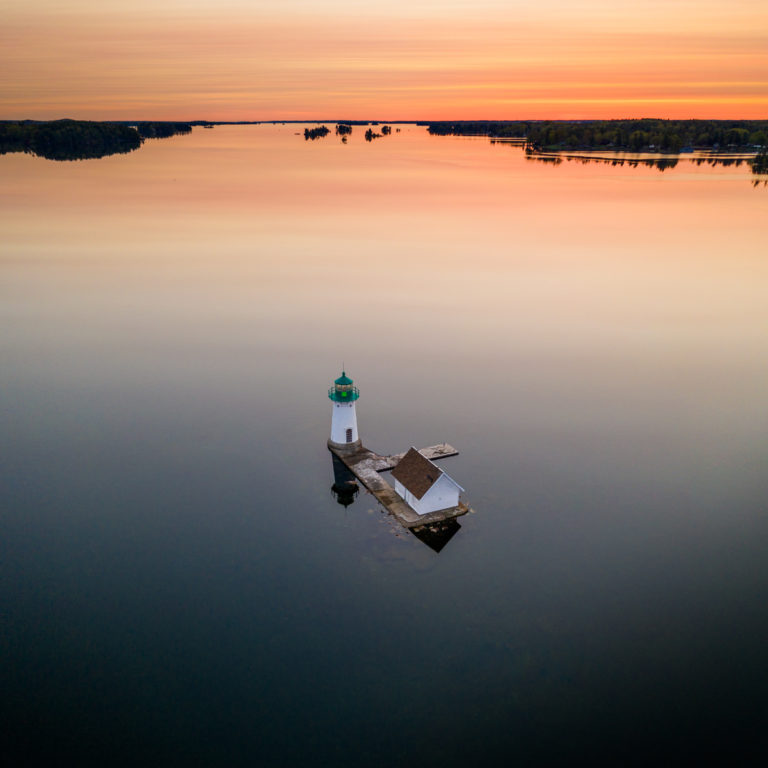 Calm Water Surrounds Sunken Rock Lighthouse