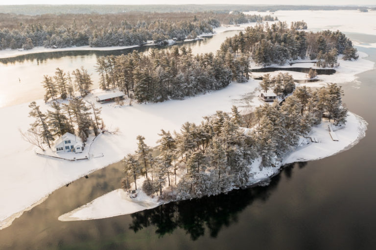 Snow Covered Islands at Sunrise in the Thousand Islands