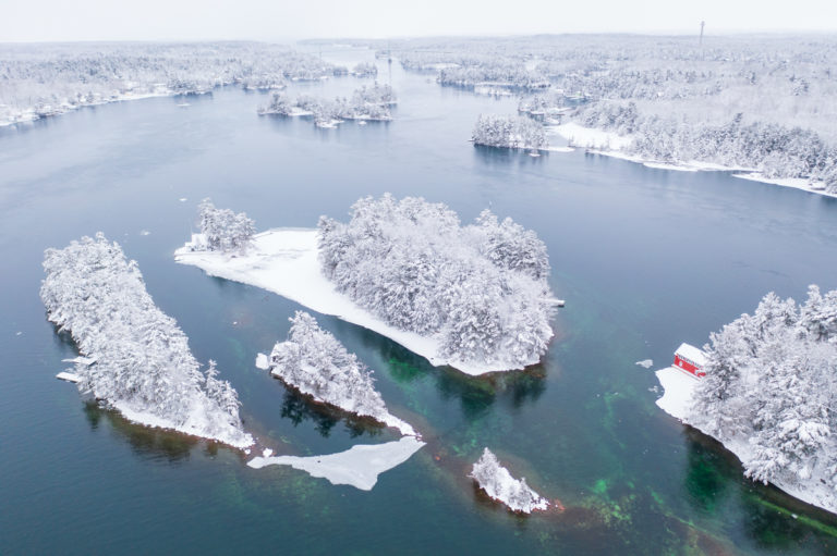 Winter Archipelago with Red Boathouse