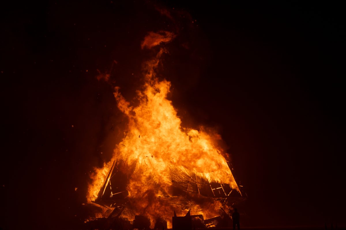 Burning Man 2025 Temple Burn – Temple of the Deep by Miguel Arra